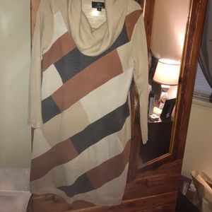 Tan cowl neck sweater dress
